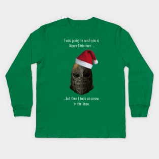 I was going to wish you a Merry Christmas, but then I took an arrow in the knee Kids Long Sleeve T-Shirt